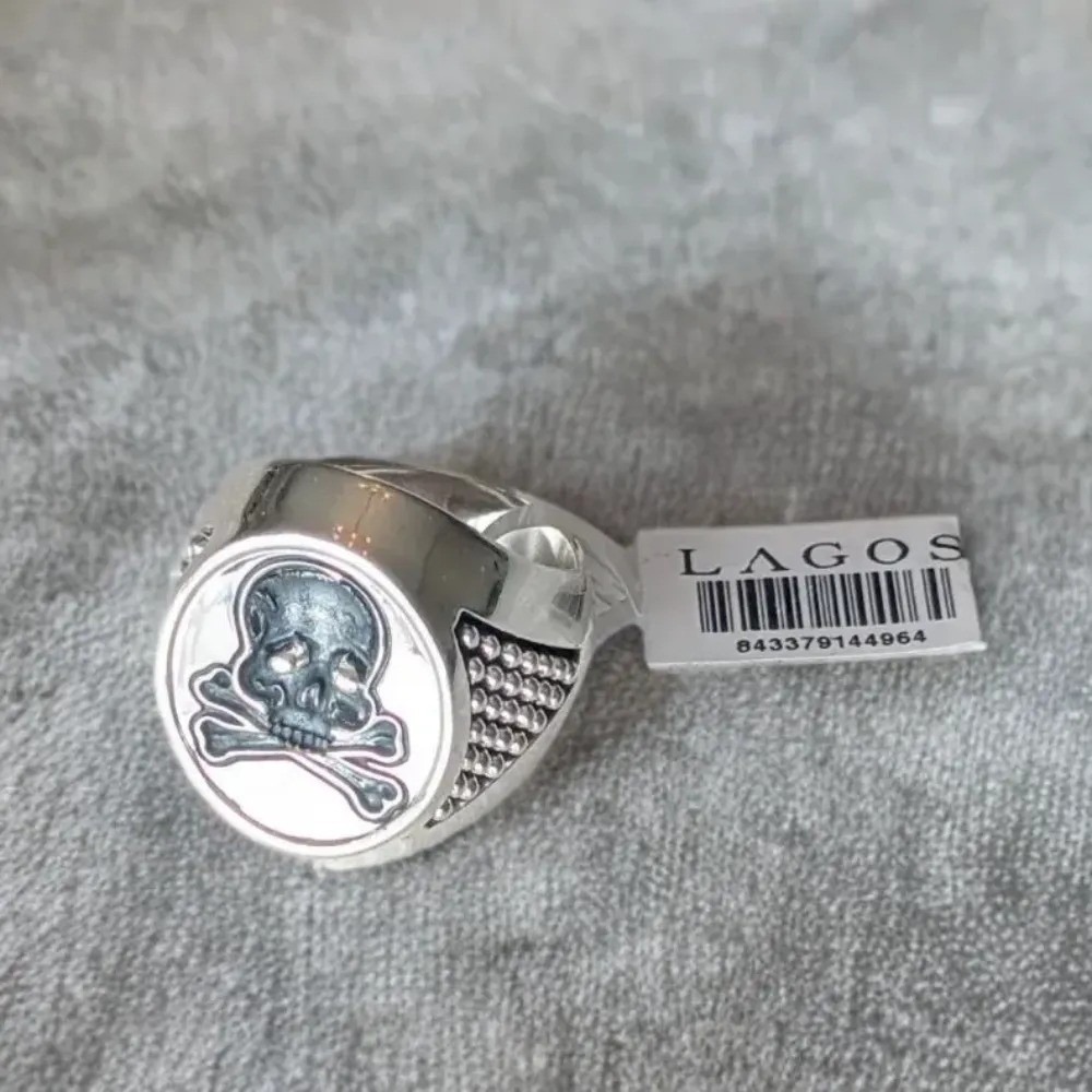 Lagos Rare Wonders Skull & Crossbones Signet Ring Sterling Silver .925 NWT $600